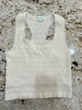 Alter’d State Cloud Dancer Cream Lace Trim Eyelet Tank
